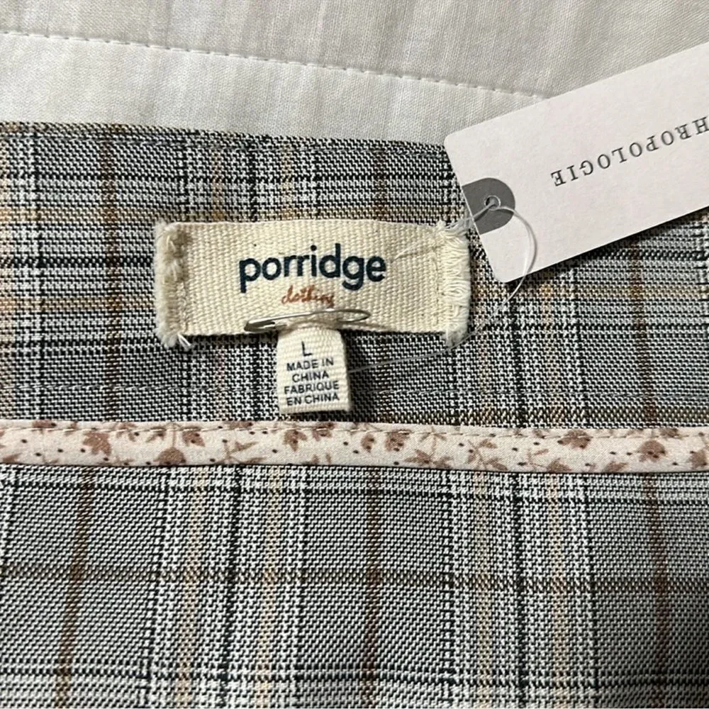porridge x Anthropologie L Neutral Motif Button Side Plaid Midi Skirt - Picture 11 of 16